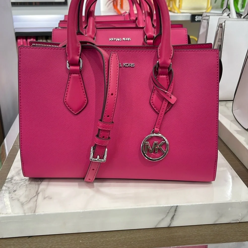 Michaela Kors Sheila Medium Faux Saffiano Leather Satchel
Dragonfruit 
NWT - Picture 15 of 16